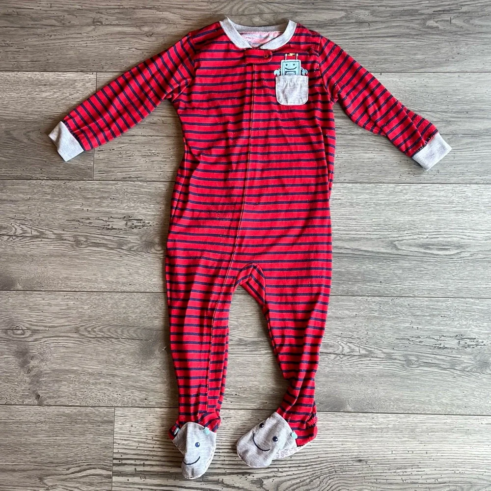 Carter’s Toddler Boy Long Sleeve One Way Footed Zippy Pajama Robot & Stripes 24M